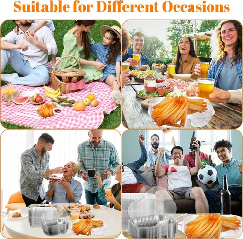 Vista 7 de Paquete de 200 bandejas de nachos de 22 onzas, de plástico de 6 x 8 pulgadas, 2 compartimentos para servir alimentos, bandeja desechable para salsa