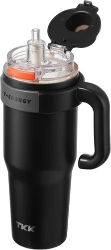 Vista 14 de TKK Vaso de 27 onzas con asa y popote, vaso aislado con revestimiento de cerámica, taza de viaje 100% a prueba de fugas para agua, té helado o café