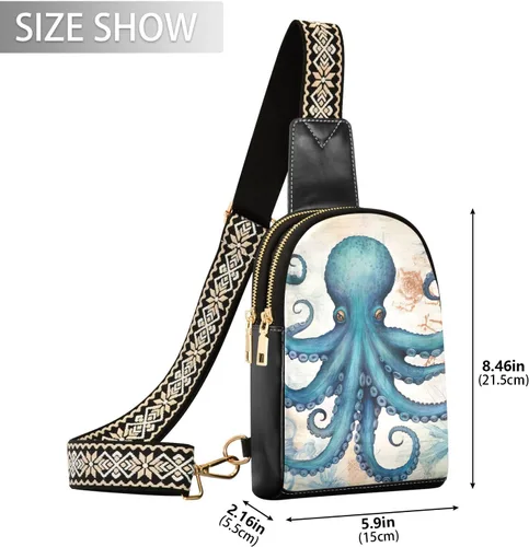 Vista 2 de Sling Backpack Octopus Vintage Sling Bag for Women Crossbody Shoulder Bag Leather Fanny Pack Chest Bag for Travel Hiking 202A1794