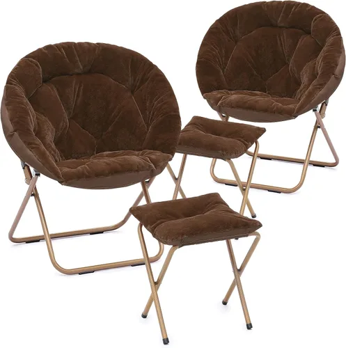 Vista 10 de Cómoda silla con platillo, silla de sala de estar, silla plegable acolchada suave de piel sintética, cómoda silla cuadrada de luna para sala