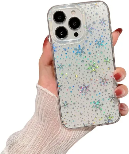 Vista 7 de Blingy's Funda compatible con iPhone 14 Pro, bonito patrón de Navidad con diseño de copos de nieve de invierno, funda protectora transparente de TPU