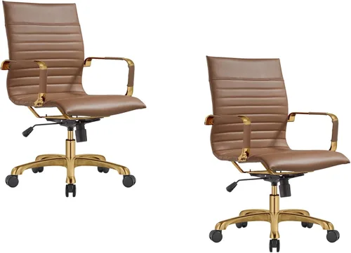 Vista 11 de LeisureMod Harris Silla de oficina con almohadilla suave, silla ejecutiva de piel sintética con base de acero dorado, altura ajustable, bloqueo