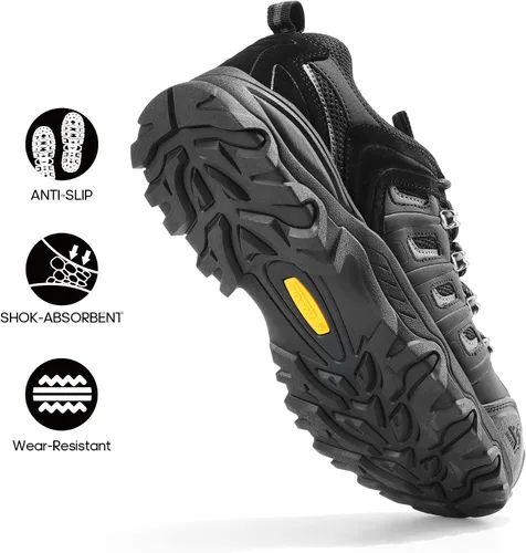 Vista 2 de NORTIV 8 Zapatos de senderismo impermeables para hombre, zapatos de senderismo de cuero para exteriores, senderismo, camping, caminata