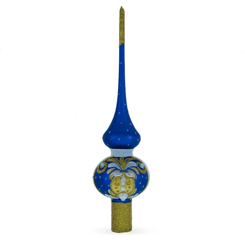 Vista 7 de Perlas blancas con hojas doradas en cristal azul para árbol de Navidad de 11 pulgadas