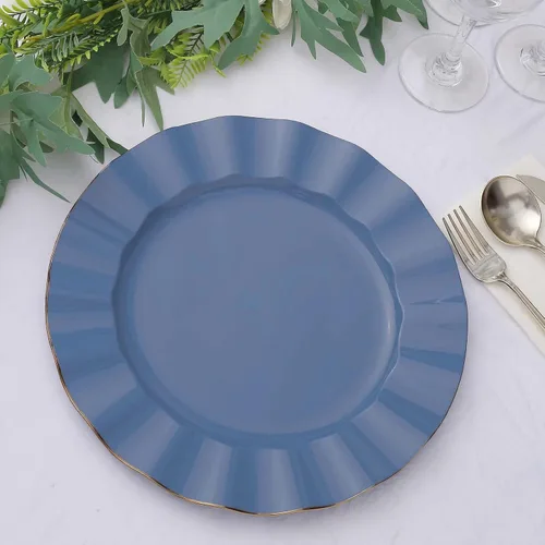 Vista 158 de Tableclothsfactory Paquete de 10 platos redondos de plástico negro de 6 pulgadas para ensalada de postre, platos desechables con borde ondulado