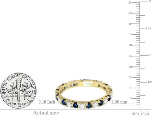 Vista 5 de Dazzlingrock Collection 2.3mm Each Alternate Round Blue Sapphire & White Diamond Eternity Wedding Anniversary Ring Band for Her in Gold