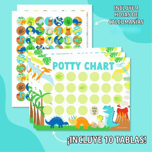 Vista 4 de 10 Tabla de entrenamiento para ir al baño para niños pequeños Tabla de Dinosaurio