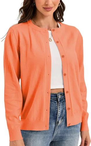 Vista 7 de Sudaderas con botones para mujer, clásicas, de manga larga, cuello redondo, suaves, para otoño (Talla S-2XL)