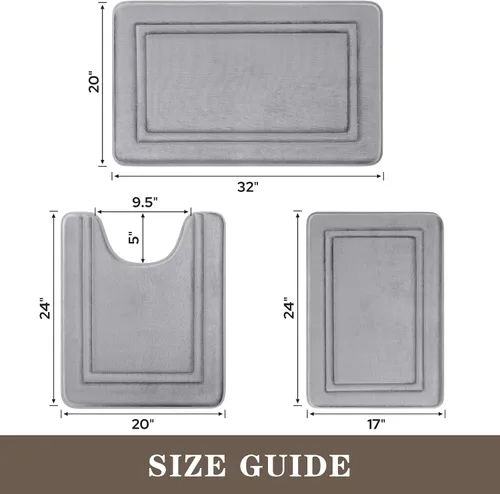 Vista 3 de BYSURE Tapete de baño de espuma viscoelástica gris, antideslizante, extra suave, absorbente, lavable a máquina, juego de alfombras de baño de 3