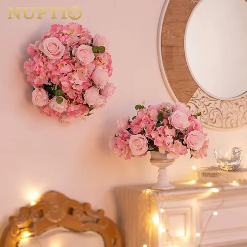 Vista 4 de NUPTIO Ramo de Arreglo de Bolas de Flores - 10 Piezas de 14.2 pulgadas de Diámetro Bolas de Flores Falsas Rosas Rosadas para Centros de Mesa