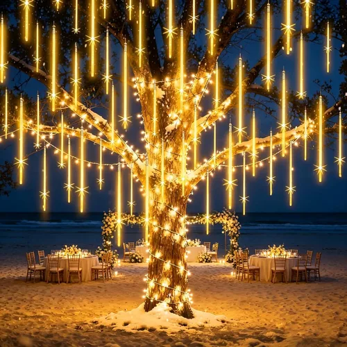 Vista 13 de EAGWELL Luces de Lluvia de Meteoros de Navidad, 20 en 20 Tubos Luces de Lluvia en Cascada con Cambio Automático con 12 Modos, Decoración Navideña