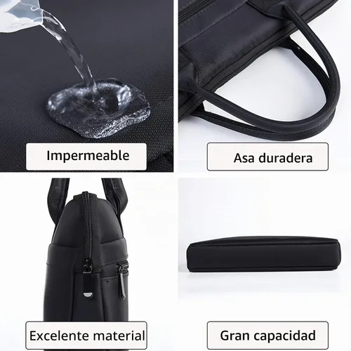 Vista 4 de Bolsa de documentos con asa Oxford impermeable para hombre, bolsa de mano para llevar archivos de papel, color negro