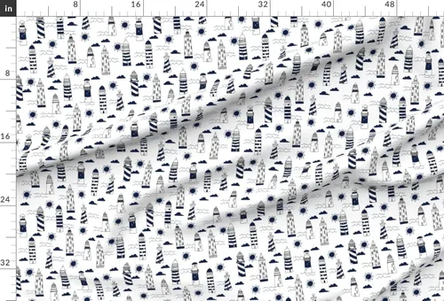 Vista 2 de Spoonflower Tela - Azul marino de verano náutico océano mar faro niños impreso en tela de gasa Fat Quarter - Costura de moda vestidos decoración