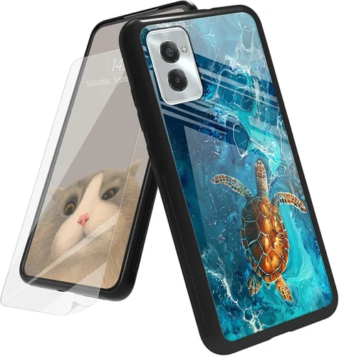 Vista 42 de Funda para Motorola Moto G Play 4G 2024 con protector de pantalla, parte trasera de vidrio templado + funda de silicona suave TPU absorción