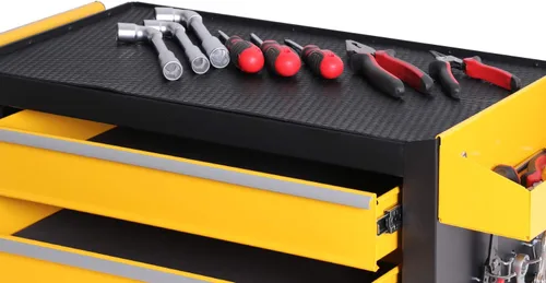 Vista 5 de Carrito Caja de Herramientas Resistente de Acero Rodante con Puertas con Cerradura (TZ12 Negro Amarillo)