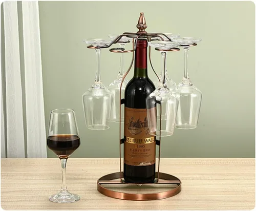 Vista 3 de Artículos creativos para decoración de botellas, soporte para botellas de vino de hierro forjado, soporte colgante de vidrio de copa de estilo Bronce