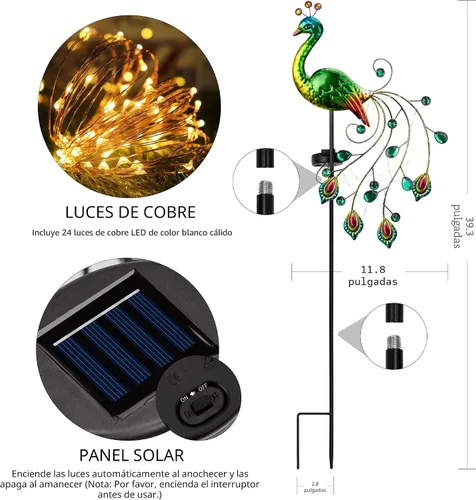 Vista 2 de Glintoper - Luces solares de jardín, estacas decorativas de metal con diseño de pavo de 39 pulgadas de altura para exteriores, regalos ideales