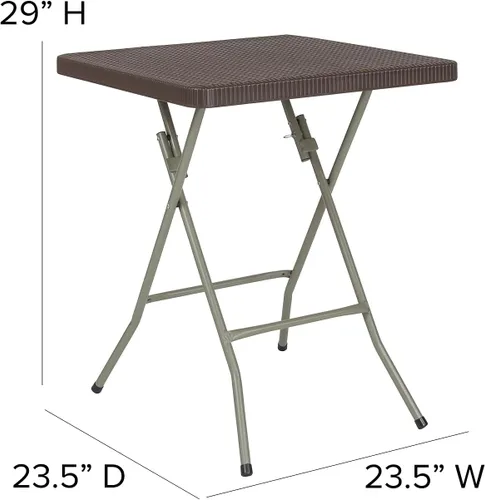 Vista 3 de Flash Furniture - Mesa plegable cuadrada de plástico de ratán marrón de 1.95 pies