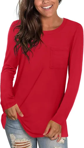 Vista 2 de HOTGIFT Womens Fall Winter Tunic Tops Long Sleeve Crewneck T-Shirts Loose Comfy Soft Blouse with Pocket