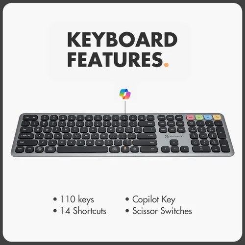 Vista 6 de X9 Combo de teclado y ratón inalámbrico Bluetooth (Bluetooth, 2.4Ghz, USB C con cable) - Teclado y ratón delgados recargables multidispositivo