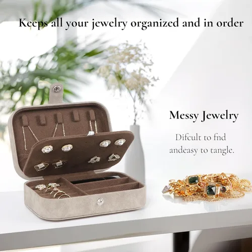 Vista 5 de Hatori Joyero de viaje, organizador de joyas pequeño de piel sintética para mujeres y niñas, mini estuche de viaje portátil, cajas de almacenamiento
