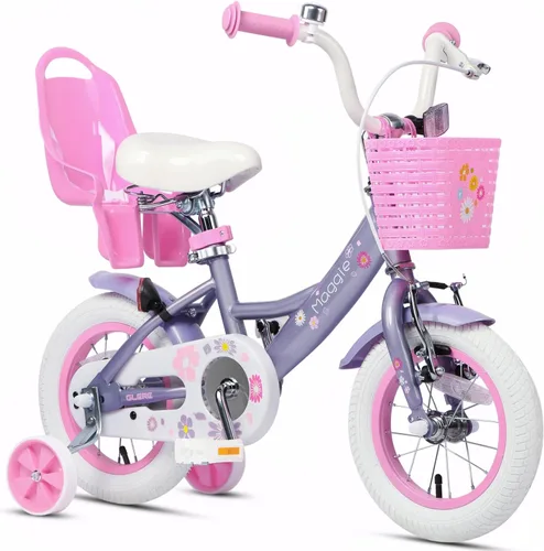 Vista 26 de Glerc Maggie Girls Bike, 12-20 Inch Kids Bike for 2-13 Years Old Children, Princess Style Kids Bicycle with Doll-Seat & Basket & Training Wheels