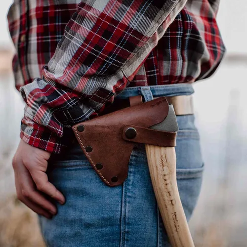 Vista 6 de Adler Hacha de explorador – Hacha de campamento forjada alemana con funda de cuero, bushcraft compacto y hacha de senderismo, cabeza de acero al