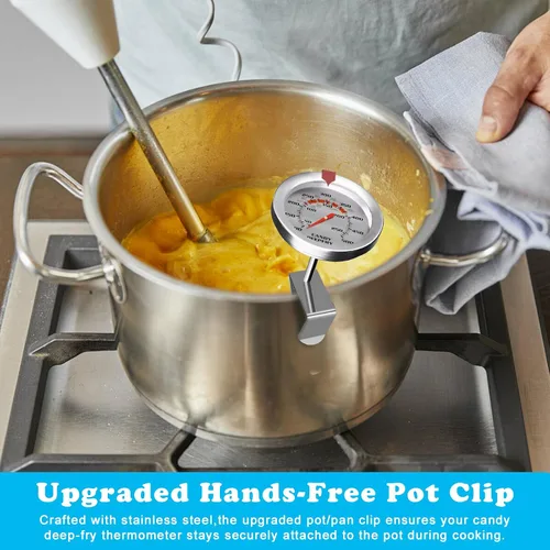 Vista 6 de Termómetro de acero inoxidable con clip para olla, termómetro de aceite para freír con sonda de 9 pulgadas de largo y esfera de 2 pulgadas, lectura