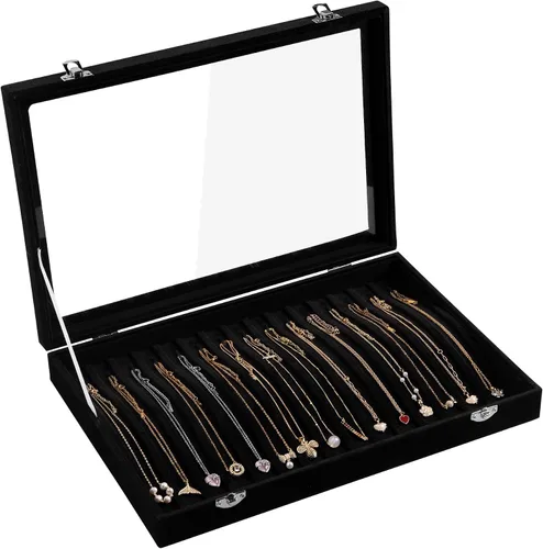 Vista 10 de Frebeauty Organizador de collares de 15 ganchos, bandeja de terciopelo con Beige