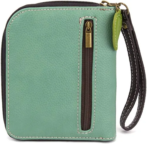 Vista 3 de Chala - Cartera con cremallera, para muñeca, 8 ranuras para tarjetas de crédito, piel sintética resistente Bluebird - Verde azulado