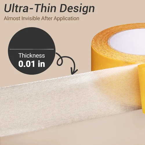 Vista 2 de iCAGY Cinta de tela ultra fina de doble cara, resistente adhesivo fuerte, extraíble, sin residuos, para pared, piso, alfombras, manualidades, álbum