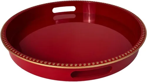 Vista 26 de Bandeja decorativa azul para mesa de café, bandeja de servir redonda de plástico con cuentas para encimera de cocina, otomana, sala de estar, (13")