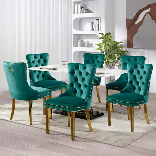 Vista 134 de SoarFlash Juego de 2 sillas de comedor de terciopelo, silla lateral de respaldo alto, silla lateral moderna tapizada de alta gama con botones Beige