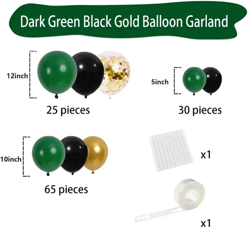 Vista 3 de Arco de guirnalda de globos de color verde oscuro, negro y dorado, globos verde esmeralda, globos de confeti dorado metálico, globos de fútbol
