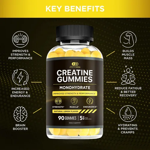 Vista 2 de Effective Nutra Gomitas de monohidrato de creatina, 0.04 oz de creatina por gomita, suplemento vegano para músculos y fuerza para hombres y mujeres