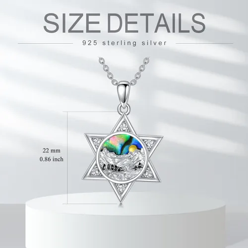 Vista 4 de PROESS Collar de plata de ley con colgante de montaña y sol de semilla de mostaza/masónico/brújula para mujeres y hombres, collar con colgante