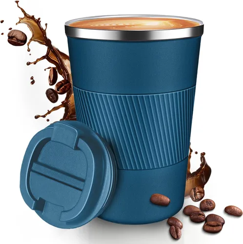 Vista 14 de Taza de Café de Viaje de 12 OZ, Taza de Café Aislada con Tapa a Prueba de Derrames y Fugas, Vaso Portátil de Acero Inoxidable Reutilizable para Agua
