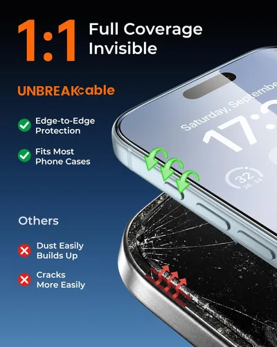 Vista 3 de UNBREAKcable Protector de pantalla de cobertura completa para iPhone 15