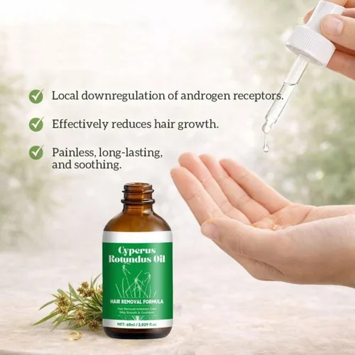 Vista 5 de Cyperus Rotundus - Aceite de depilación de 2.1 fl oz, inhibidor natural del crecimiento del cabello para mujeres y hombres, tratamiento de reducción