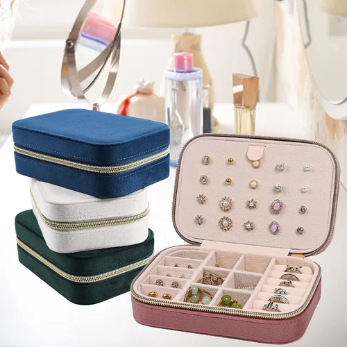 Vista 7 de Dajasan Joyero de terciopelo, pequeño estuche de joyería de viaje, organizador de joyas portátil de viaje para mujeres y niñas (rosa)