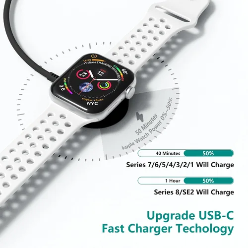 Vista 3 de Cargador de Apple Watch mejorado, cargador rápido magnético, adaptador de enchufe USB C con cable de carga rápida inalámbrico portátil de 3 pies