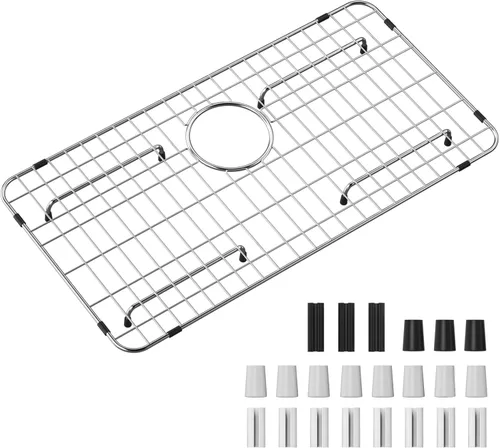 Vista 6 de Rejilla para fregadero de 18 x 12-1/2 pulgadas, drenaje centrado con radio de esquina de 1-1/2 pulgadas, material de acero inoxidable para fregadero