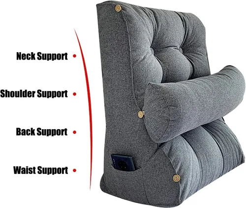 Vista 2 de Almohada de lectura con cuello, respaldo de cabecera triangular, cojín de soporte lumbar, almohada de apoyo de espalda para soporte de espalda