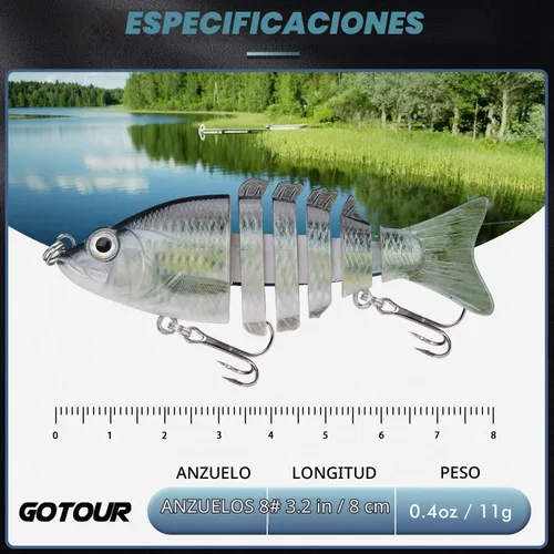 Vista 2 de GOTOUR Jointed Swimbaits, Easy Catch Fishing Lures for Bass Trout Crappie B2-3.2"-0.4oz