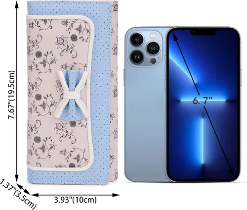 Vista 6 de UTO Wallet for Women Large Capacity Bowknot Flower Card Holder Phone Case Zipper Pocket Gilrs Purse Clutch