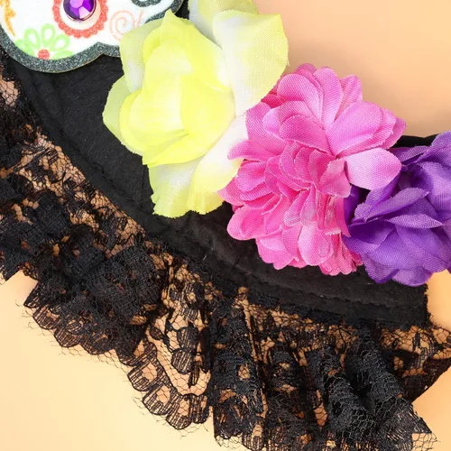 Vista 5 de Needzo Day of The Dead Costume Headband For Women, Dia De Los Muertos, With Sugar Skull and Flowers, Halloween, One Size Fits Most