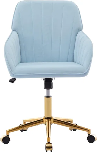 Vista 7 de Silla de oficina en casa de terciopelo con base dorada, cómoda y moderna silla de escritorio, silla giratoria ajustable para sala de estar
