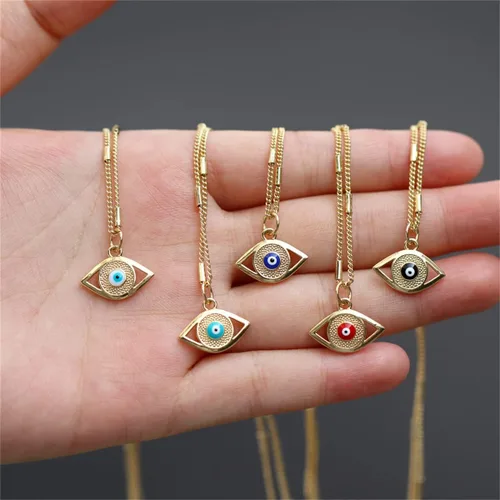 Vista 3 de Collar contra el mal de ojo para mujer, chapado en oro de 18 quilates, collar de ojo turco con colgante de oro para niñas