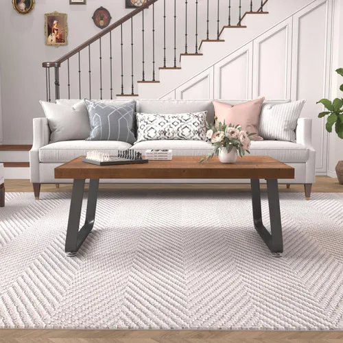 Vista 6 de IBF Mesa de centro rústica, mesa de té de madera maciza industrial, mesa de centro de madera real, mesa de café rectangular moderna y minimalista