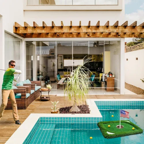 Vista 7 de SENSECLUB Red de astillado plegable y green flotante, objetivo de astillado de práctica de golf interior, juego de golf de patio trasero y regalos
